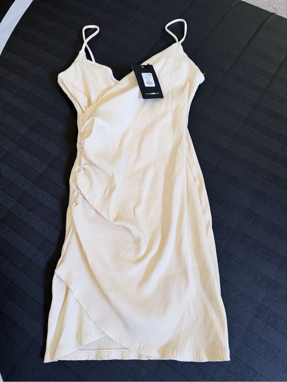 Fashion Nova Cream Ribbed Midi Slip Dress